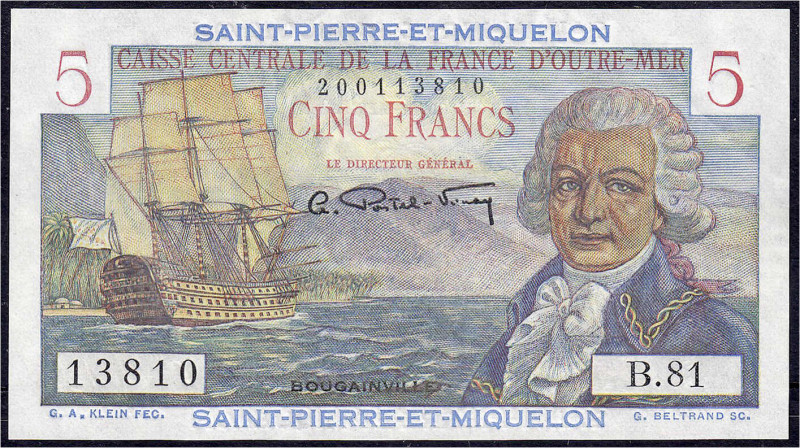 Ausland
Saint Pierre et Miquelon
5 Francs o.D. (1950-1960). I. Pick. 22.
