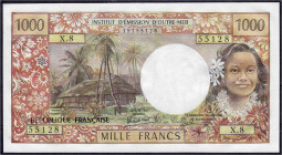 Ausland
Tahiti
Papeete, 1000 Francs o.D. (1985). I-, wellig. Pick 27d.