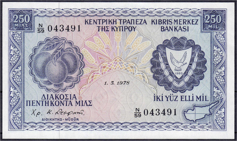 Ausland
Zypern
250 Mils 1.5.1978. I. Pick 41c.