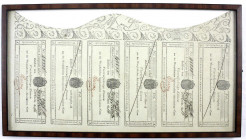 Altdeutschland
Westfalen, Königreich
Bogen der Reichsschulden-Amortisations-Casse mit 6 Zins-Coupons nach dem Gesetz vom 14. Juli 1808, davon 3 gest...