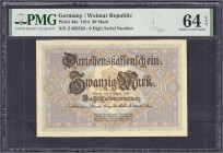 Die deutschen Banknoten ab 1871 nach Rosenberg
Deutsches Reich, 1871-1945
20 Mark 5.8.1914. KN 6-stellig, Serie Z 665533. PMG-Grading 64 Choice Unci...