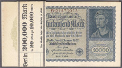 Die deutschen Banknoten ab 1871 nach Rosenberg
Deutsches Reich, 1871-1945
20 X 10 Tsd. Mark 19.1.1922. Unzirkulierte Scheine in original Banderole. ...