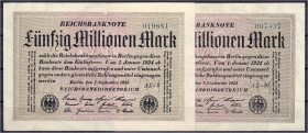 Die deutschen Banknoten ab 1871 nach Rosenberg
Deutsches Reich, 1871-1945
50 Mio. Mark 1.9.1923. KN 6-stellig, dunkelblau. Mit Plattenfehler "Drucka...