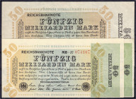 Die deutschen Banknoten ab 1871 nach Rosenberg
Deutsches Reich, 1871-1945
3 X 50 Mrd. Mark 10.10.1923. "Franzosenschein" und 2 X Einfärbung rechts g...