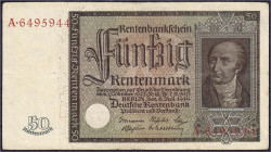 Die deutschen Banknoten ab 1871 nach Rosenberg
Deutsches Reich, 1871-1945
50 Rentenmark 6.7.1934. Serie A.
III-IV. Rosenberg 165. Grabowski. DEU-22...
