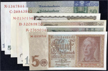 Die deutschen Banknoten ab 1871 nach Rosenberg
Deutsches Reich, 1871-1945
Insgesamt 6 Scheine zu 5, 10, 2 X 20 (versch.), 50 u. 100 Reichsmark. I bi...