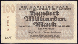Die deutschen Banknoten ab 1871 nach Rosenberg
Deutsches Reich, 1871-1945
Länderbanknoten, 1874-1925
Badische Bank, 100 Mrd. Mark 30.10.1923. KN. d...