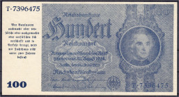 Die deutschen Banknoten ab 1871 nach Rosenberg
Deutsches Reich, 1871-1945
Notausgaben im Frühjahr 1945
100 Reichsmark 24.6.1935. I-II, selten. Rose...