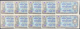 Die deutschen Banknoten ab 1871 nach Rosenberg
Deutschland unter alliierter Besatzung, 1945-1948
10 X 10 Mark Serie 1944. KN. 9-stellig und fortlauf...