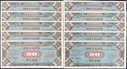 Die deutschen Banknoten ab 1871 nach Rosenberg
Deutschland unter alliierter Besatzung, 1945-1948
10 X 20 Mark Serie 1944. - vor KN. 8-stellig und fo...