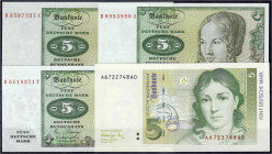 Die deutschen Banknoten ab 1871 nach Rosenberg
Westliche Besatzungszonen und BRD, ab 1948
4 X 5 Deutsche Mark 1960, 1970, 1980 u. 1991. Serien B/C, ...