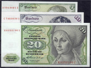 Die deutschen Banknoten ab 1871 nach Rosenberg
Westliche Besatzungszonen und BRD, ab 1948
3 Stück: 5, 10 u. 20 Deutsche Mark 2.1.1960. Serien A/U, C...