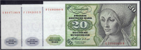 Die deutschen Banknoten ab 1871 nach Rosenberg
Westliche Besatzungszonen und BRD, ab 1948
3 Stück: 2 X 10 u. 20 Deutsche Mark 2.1.1960. Serien E/D, ...