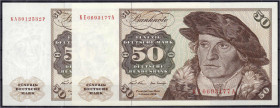 Die deutschen Banknoten ab 1871 nach Rosenberg
Westliche Besatzungszonen und BRD, ab 1948
2 X 50 Deutsche Mark 2.1.1970. Serie KA/P u. KE/A.
I bis ...
