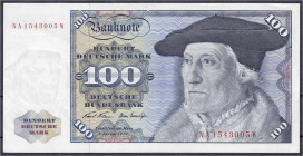 Die deutschen Banknoten ab 1871 nach Rosenberg
Westliche Besatzungszonen und BRD, ab 1948
100 Deutsche Mark 2.1.1970. Serie NA/W.
I- Rosenberg 273a...