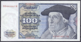 Die deutschen Banknoten ab 1871 nach Rosenberg
Westliche Besatzungszonen und BRD, ab 1948
100 Deutsche Mark 2.1.1970. Serie NE/M.
I- Rosenberg 273b...
