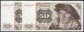 Die deutschen Banknoten ab 1871 nach Rosenberg
Westliche Besatzungszonen und BRD, ab 1948
2 X 50 Deutsche Mark 1.6.1977. Fortlaufende KN. Serie KF/U...