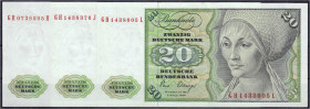 Die deutschen Banknoten ab 1871 nach Rosenberg
Westliche Besatzungszonen und BRD, ab 1948
3 X 20 Deutsche Mark 2.1.1980. Serie GH/H, GH/J und GH/L. ...