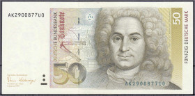 Die deutschen Banknoten ab 1871 nach Rosenberg
Westliche Besatzungszonen und BRD, ab 1948
50 Deutsche Mark 2.1.1989. Serie AK/U.
I. Rosenberg 293a....