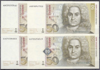 Die deutschen Banknoten ab 1871 nach Rosenberg
Westliche Besatzungszonen und BRD, ab 1948
4 X 50 Deutsche Mark 1989, 1991, 1993 und 1996. Serien AD/...