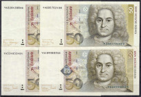 Die deutschen Banknoten ab 1871 nach Rosenberg
Westliche Besatzungszonen und BRD, ab 1948
4 X 50 Deutsche Mark Austauschnoten 1989, 1991, 1993 und 1...