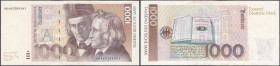 Die deutschen Banknoten ab 1871 nach Rosenberg
Westliche Besatzungszonen und BRD, ab 1948
1000 Deutsche Mark 1.8.1991. Serie AD/A. Übl. leichte Farb...