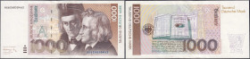 Die deutschen Banknoten ab 1871 nach Rosenberg
Westliche Besatzungszonen und BRD, ab 1948
1000 Deutsche Mark 1.8.1991. Serie AG/A, Übl. leichte Farb...
