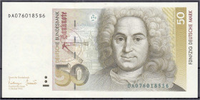 Die deutschen Banknoten ab 1871 nach Rosenberg
Westliche Besatzungszonen und BRD, ab 1948
50 Deutsche Mark 1.10.1993 Serie DA/S.
I. Rosenberg 305b.