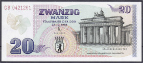 Die deutschen Banknoten ab 1871 nach Rosenberg
Sowjetische Besatzungszone und DDR, 1948-1989
20 Mark 22.12.1989 Gedenkbanknote.
I. Rosenberg 366 d....