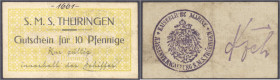 Deutsches Notgeld und KGL
(ohne Ortsangabe)
S.M.S Thüringen (Linienschiff), Gutschein für 10 Pfg. o.D. (vor 1919). Wasserliniertes Papier, Rs. Runds...
