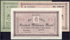 Deutsches Notgeld und KGL
Amorbach (Bayern)
Stadtrat, 3 Scheine zu 1, 5 u. 100 Mio. Mark 24.9.1923. Alle Blanko, ohne KN. und Stempel.
I bis I- Kel...