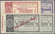 Deutsches Notgeld und KGL
Bodenwerder (Hannover)
Niedersächsische Landesbank A.-G., 4 Scheine zu 100 Tsd. Mark, 1/2, 1 Mio. Mark und 5 Mrd. Mark Übe...