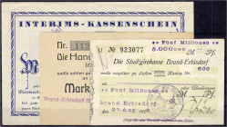 Deutsches Notgeld und KGL
Brand-Erbisdorf (Sachsen)
3 Scheine, Stadt zu 5 Mio. Mark 22.8.1923, Mitteldeutsche Glashüttenwerke zu 1 Mrd. Mark Nov. 19...