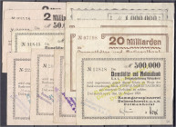 Deutsches Notgeld und KGL
Delmenhorst (Oldenburg)
Kammgarnspinnerei, 11 Scheine zu 50, 4 X 100, 500 Tsd. Mark, 1 Mio., 2 X 2 und 2 X 20 Mrd. Mark. B...