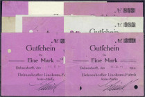 Deutsches Notgeld und KGL
Delmenhorst (Oldenburg)
Linoleum Fabrik Anker-Marke, 10 verschiedene Scheine 1914. Bis auf 2 Mark (Dießner 75.8) alle entw...