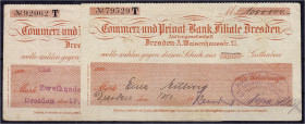 Deutsches Notgeld und KGL
Dresden (Sachsen)
Commerz- und Privat-Bank, 2 Kundenschecks zu 1 Mio. u. 200 Tsd. Mark 13.8. u. 17.8.1923. Aussteller Dres...