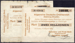 Deutsches Notgeld und KGL
Dresden (Sachsen)
Commerz- und Privat-Bank A.-G. Zweigstelle Heidenau, 1 u. 2 Mio. Mark 17.8.1923. Schecks auf die Allgeme...