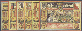 Deutsches Notgeld und KGL
Geldern (Westfalen)
Männergesangverein: 6 X 75 Pf. 19. bis 21.8.1922, 75. Jubelfeier.
I-II. Mehl 415.3 komplett.