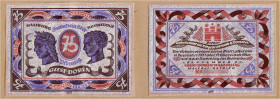 Deutsches Notgeld und KGL
Hamburg (Hamburg)
Gustav Dorén Malerbetrieb, 2 einseitige Probedrucke (Vs. u. Rs.) zu 75 Pfg. 1.9.1921. Auf Karton geklebt...