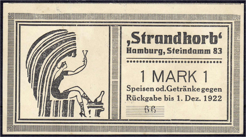 Deutsches Notgeld und KGL
Hamburg (Hamburg)
Strandkorb Steindamm 83, 1 Mark o....
