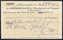 Deutsches Notgeld und KGL
Kötzschenbroda (Sachsen)
Gewerbebank für Kötschenbroda und Umgebung, Kundenscheck zu 858 Tsd. Mark 17.8.1923. Aussteller B...