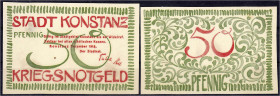 Deutsches Notgeld und KGL
Konstanz (Baden)
Stadt, 2 einseitige Probedrucke zu 50 Pfg. 12.1918. Vs. und Rs einseitig, ohne Wz., Prägestempel und KN....