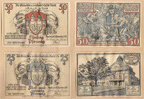 Deutsches Notgeld und KGL
Kyritz (Brandenburg)
Gewerbe- und Landwirtschaftsbank e.G.m.u.H., 4 einseitige Probedrucke zu 25 u. 50 Pfg. 31.12.1921, je...