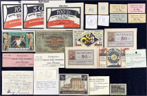 Lots
Deutschland
Lot von 24 Kleingeld-/Serienscheinen, dabei auch bessere wie z.B. 3 X Berlin deutschnationale Volkspartei, 1 X Hamburg Baptistengem...