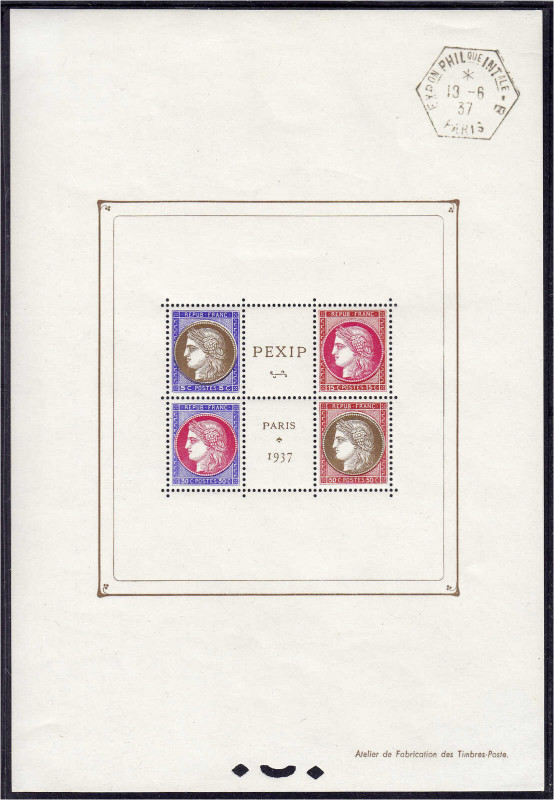 Ausland
Frankreich
Internationale Briefmarkenaustellung PEXIP 1937, schöner Bl...