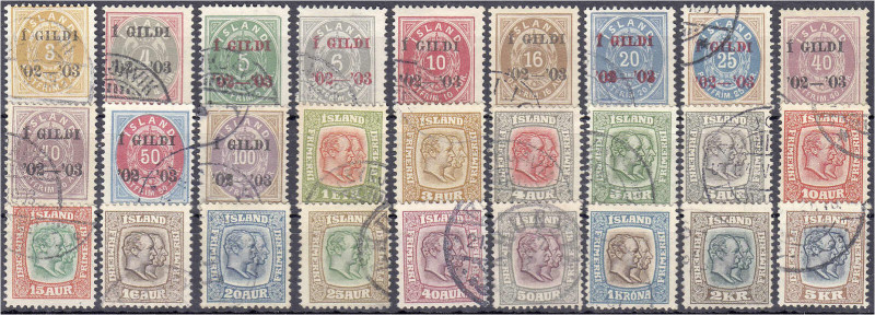 Ausland
Island
Freimarken 1902/1907, zwei komplette Sätze in gestempelter Erha...