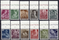 Ausland
Liechtenstein
5 Rp. - 1 Fr. Landarbeit 1951, kompletter Oberrandsatz in postfrischer Luxuserhaltung.
** Michel 289-300.