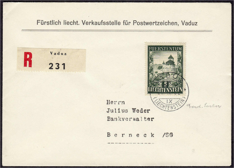 Ausland
Liechtenstein
Schloss Vaduz 1952, sauberer Ersttagsbrief. Mi. 700,-€....