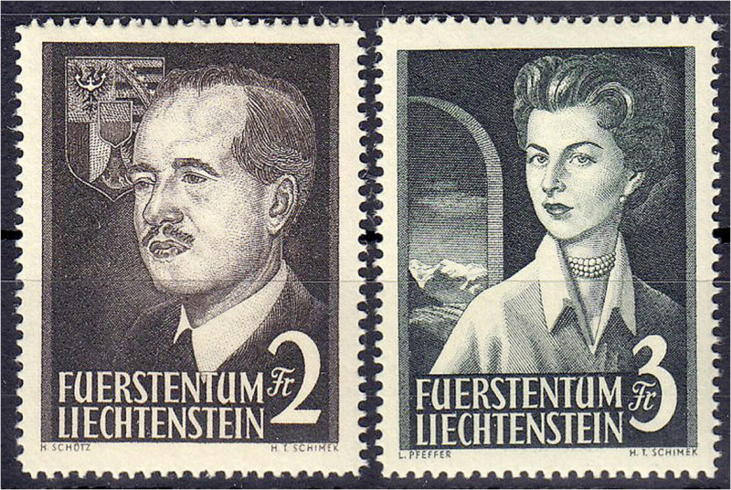 Ausland
Liechtenstein
2 Fr. - 3 Fr. Fürstenpaar 1955, kompletter Satz in postf...