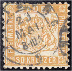 Deutschland
Altdeutschland
Baden
30 Kreuzer 1862, sauber entwertet mit Zweikreisstempel ,,FREIBURG 23 MAI. 8-10A", Farbe ,,b" (dunkelgelblichorange...